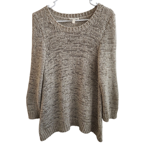 Eileen Fisher Tan Linen Blend Knit  Crochet Sweater S Neutral Minimalist Cozy - Picture 1 of 6